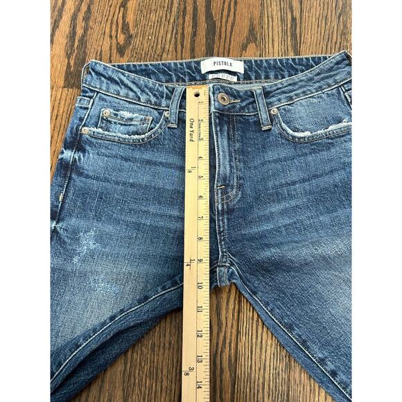 PISTOLA Jeans Womens Sz 27 Blue Denim Mid Rise Straight Leg Side Split Raw Hem - Picture 4 of 8